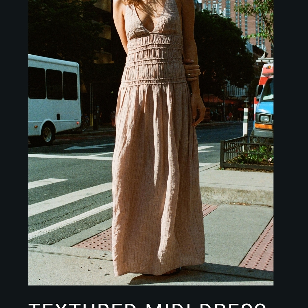 ZARA Blush TEXTURED MIDI DRESS